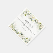 Serviette En Papier Papier Baby shower vert Roses blanches (Coin)