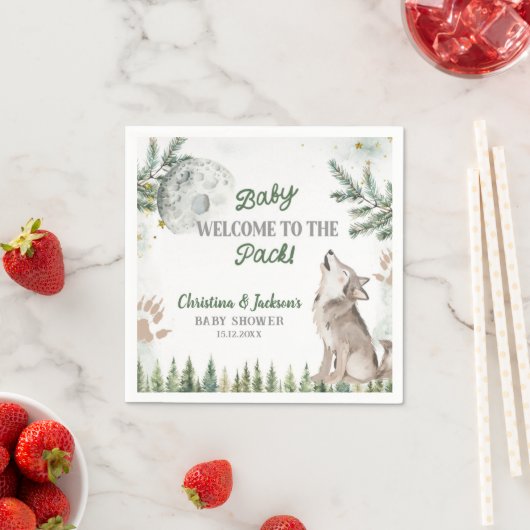 Serviette En Papier Papier Baby shower Wolf Forest (En situation)