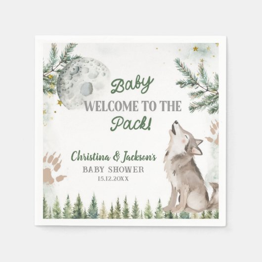 Serviette En Papier Papier Baby shower Wolf Forest (Devant)