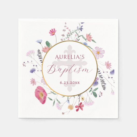 Serviette En Papier Papier Baptême Cercle fleur sauvage Napkin (Devant)