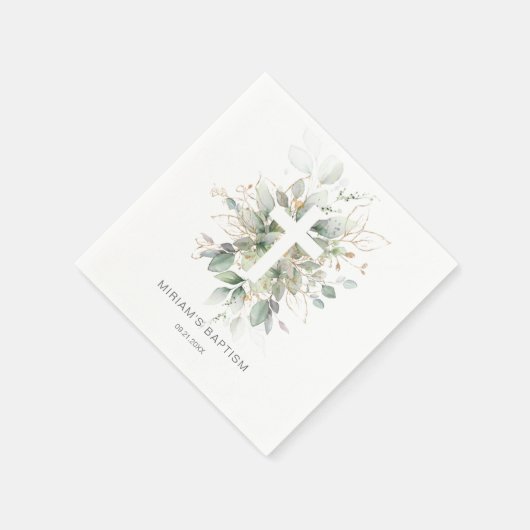 Serviette En Papier Papier Baptême croisé de feuillage vert or Napkin (Coin)