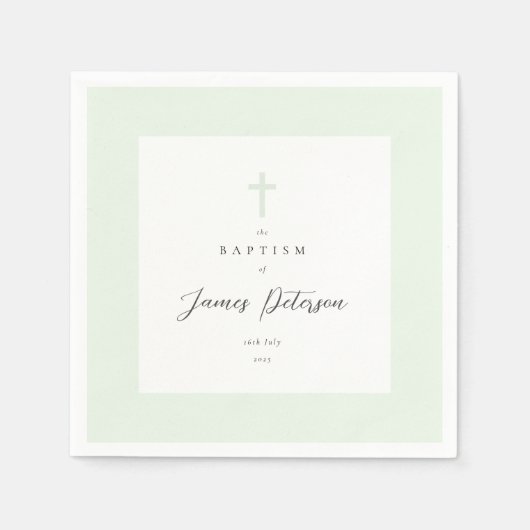 Serviette En Papier Papier Baptême Élégant Sage Green Napkin (Devant)