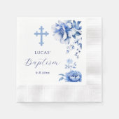 Serviette En Papier Papier Baptême Fleurs Bleues Napkin (Devant)