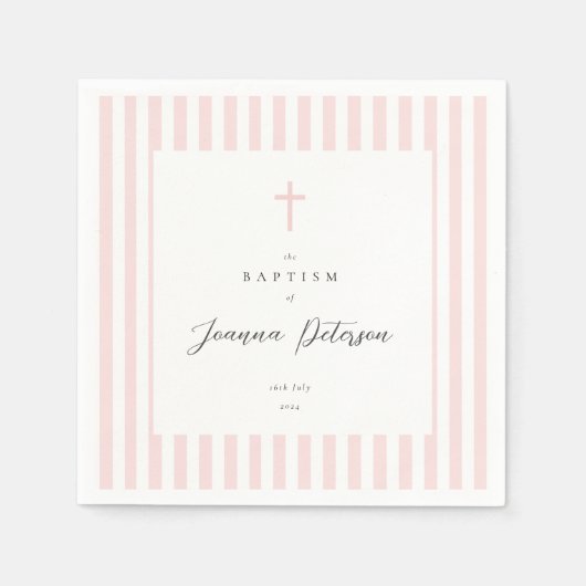 Serviette En Papier Papier Baptême Rose Élégant (Devant)