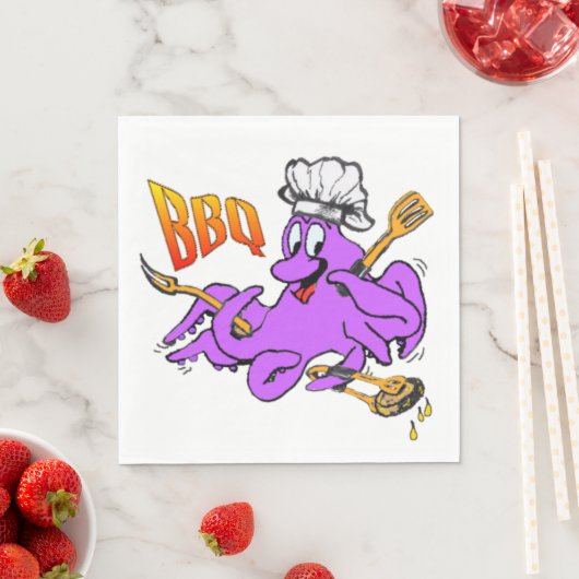 Serviette En Papier Papier blanc BBQ Octopus (En situation)
