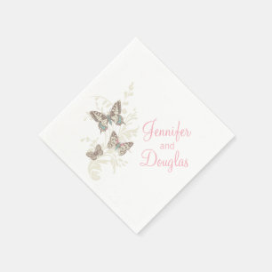 Serviette En Papier Papier blanc rose mariage papillon
