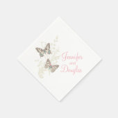 Serviette En Papier Papier blanc rose mariage papillon (Coin)