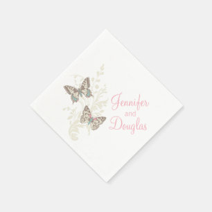 Serviette En Papier Papier blanc rose mariage papillon