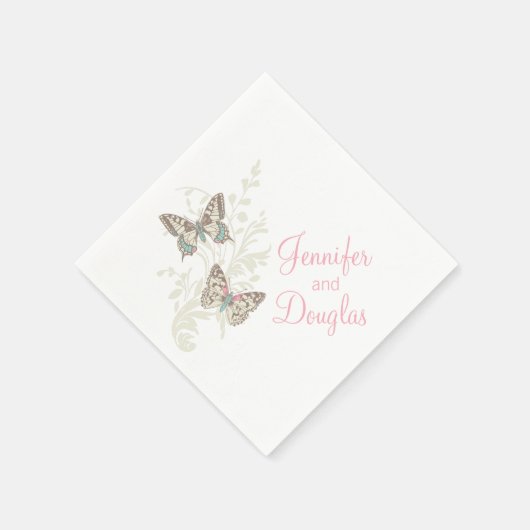 Serviette En Papier Papier blanc rose mariage papillon (Coin)