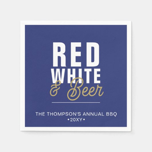 Serviette En Papier Papier blanc rouge et 4 juillet bière (Devant)