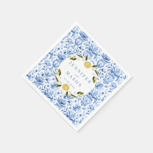 Serviette En Papier Papier bleu citron italien mariage serviettes (Coin)