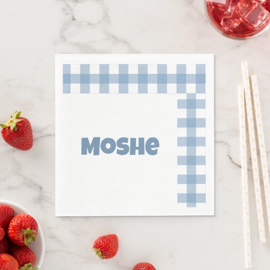 Serviette En Papier Papier bleu en vichy anniversaire (En situation)