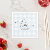 Serviette En Papier Papier bleu En vichy premier anniversaire Napkin (En situation)