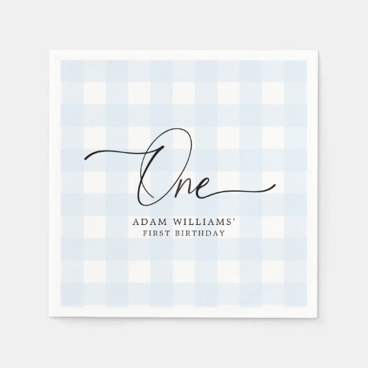 Serviette En Papier Papier bleu En vichy premier anniversaire Napkin (Devant)
