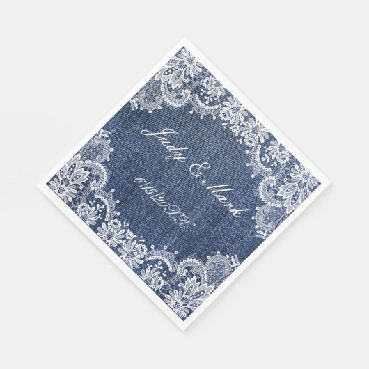 Serviette En Papier Papier bleu Jean Denim Et dentelle (Coin)