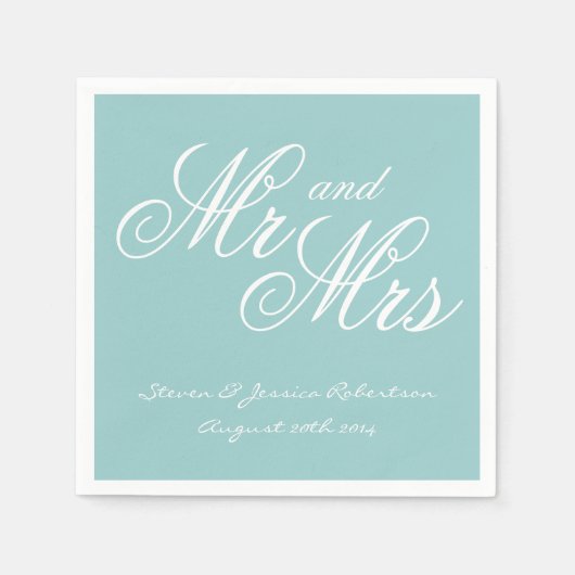 Serviette En Papier Papier bleu turquoise M. et Mme serviettes mariage (Devant)