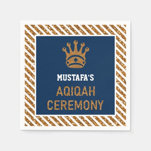 Serviette En Papier Papier Blue Gold Royal Crown Prince Aqiqah (Devant)