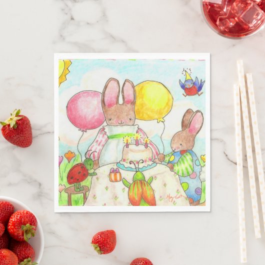 Serviette En Papier Papier Bunny Anniversaire (En situation)