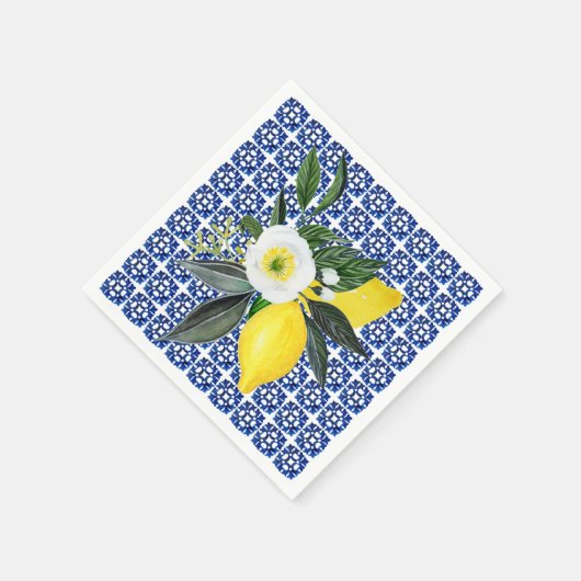 Serviette En Papier Papier Carrelage bleu citron méditerranéen (Coin)