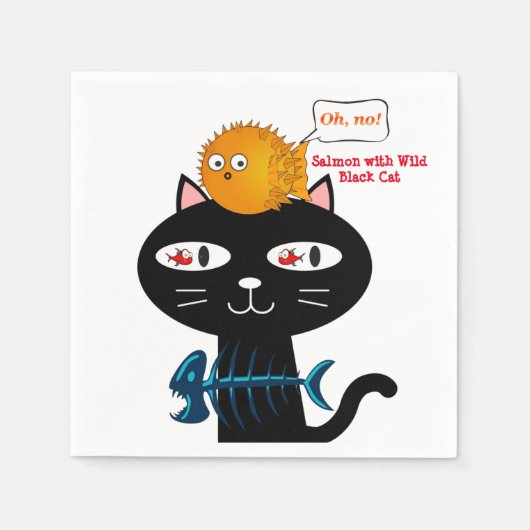 Serviette En Papier Papier, Chat Noir, Dîner Kitten Poisson (Devant)