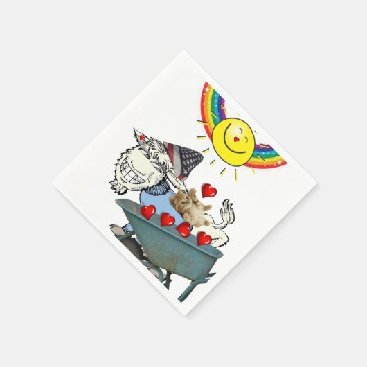 Serviette En Papier Papier, Chèvre Kitten Coeurs rouges Arc-en-ciel (Coin)