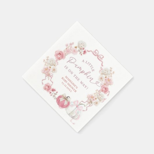 Serviette En Papier Papier Citrouille blanc et rose (Coin)