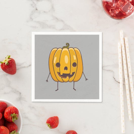 Serviette En Papier Papier Citrouille Halloween Napkin (En situation)