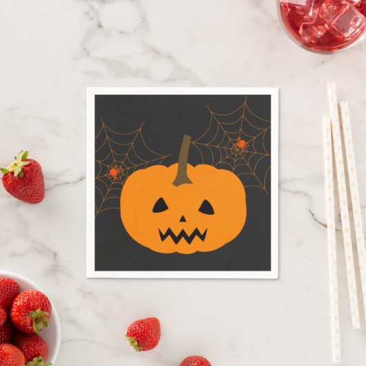 Serviette En Papier Papier Citrouille Halloween Napkin (En situation)