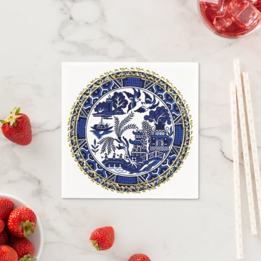 Serviette En Papier Papier classique bleu saule design serviettes (En situation)