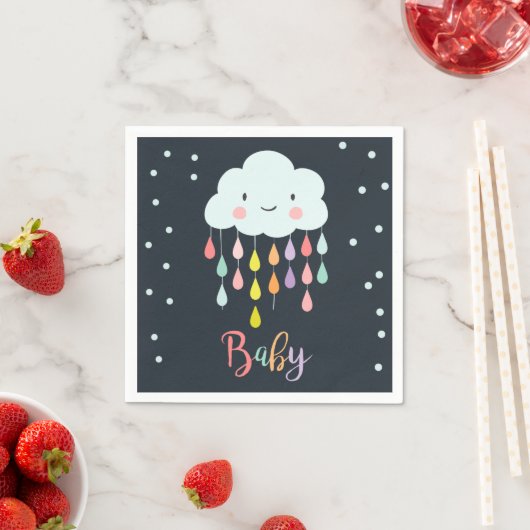 Serviette En Papier Papier Cloud Napkin Baby sprinkle Raindrops Douche (En situation)