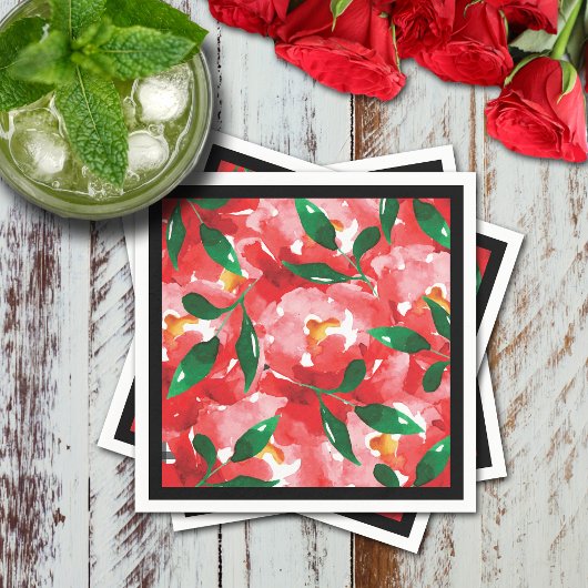 Serviette En Papier Papier Cocktail aux Roses Rouges
