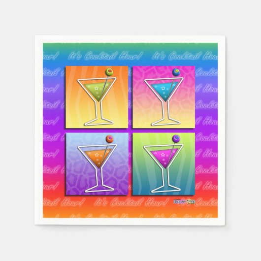 SERVIETTE EN PAPIER PAPIER COCKTAIL NAPKINS - PANNEAUX MARTINI POP ART (Devant)