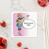 SERVIETTE EN PAPIER PAPIER COCKTAIL NAPKINS, RETRO MARTINI DIVA CARTOO (En situation)