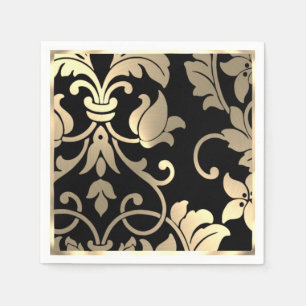 Serviette En Papier Papier Damas en or et noir