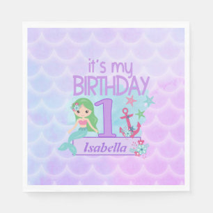 Serviette En Papier Papier d'anniversaire à thème de Sirène