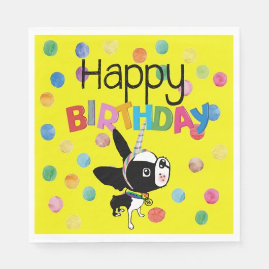 Serviette En Papier Papier d'anniversaire Boston Terrier Mirabelle (Devant)