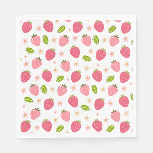 Serviette En Papier Papier d'anniversaire de fraise Napkin (Devant)