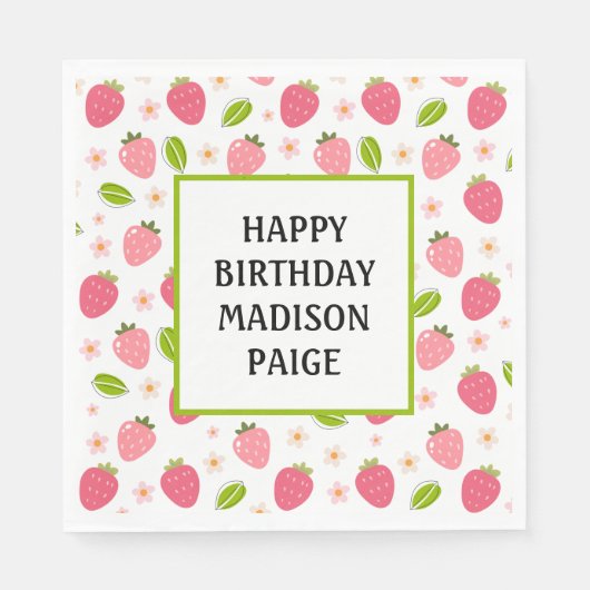 Serviette En Papier Papier d'anniversaire de fraise Napkin (Devant)