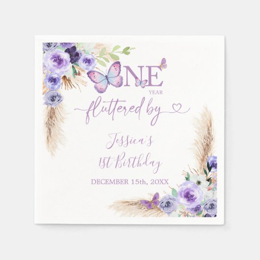 Serviette En Papier Papier d'anniversaire de papillon farci d'un an (Devant)
