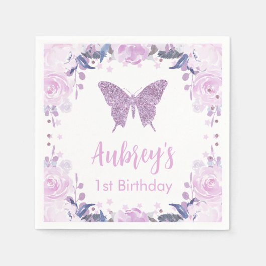 Serviette En Papier Papier d'anniversaire de parties scintillant viole (Devant)