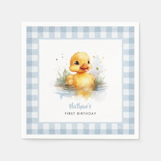 Serviette En Papier Papier d'anniversaire En vichy bleu canard (Devant)