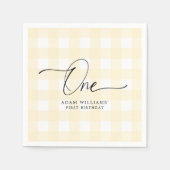 Serviette En Papier Papier d'anniversaire En vichy jaune Napkin (Devant)