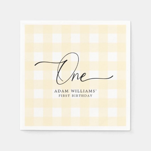 Serviette En Papier Papier d'anniversaire En vichy jaune Napkin (Devant)