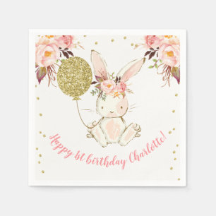 Serviette En Papier Papier d'anniversaire floral de Bunny
