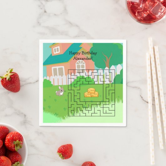 Serviette En Papier Papier d'anniversaire lapin et foin Maze (En situation)