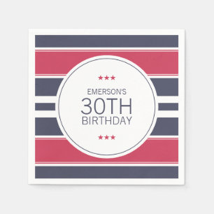 Serviette En Papier Papier d'anniversaire Preppy rouge, blanc et bleu 
