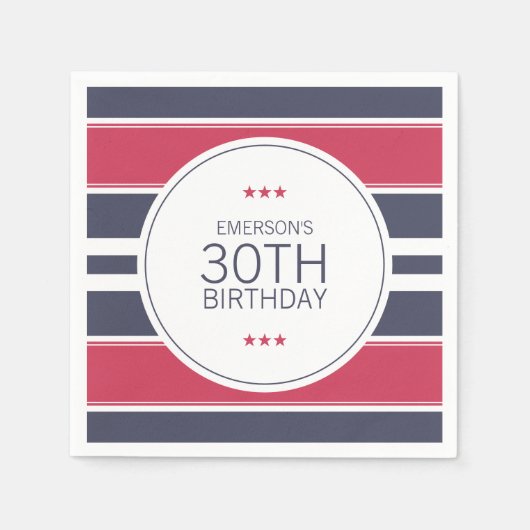 Serviette En Papier Papier d'anniversaire Preppy rouge, blanc et bleu  (Devant)