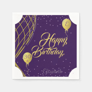 Serviette En Papier Papier d'anniversaire violet et or joyeux Napkin