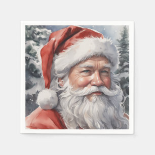 Serviette En Papier Papier d'aquarelle de Noël Père Noël souriant