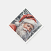 Serviette En Papier Papier d'aquarelle de Noël Père Noël souriant (Coin)